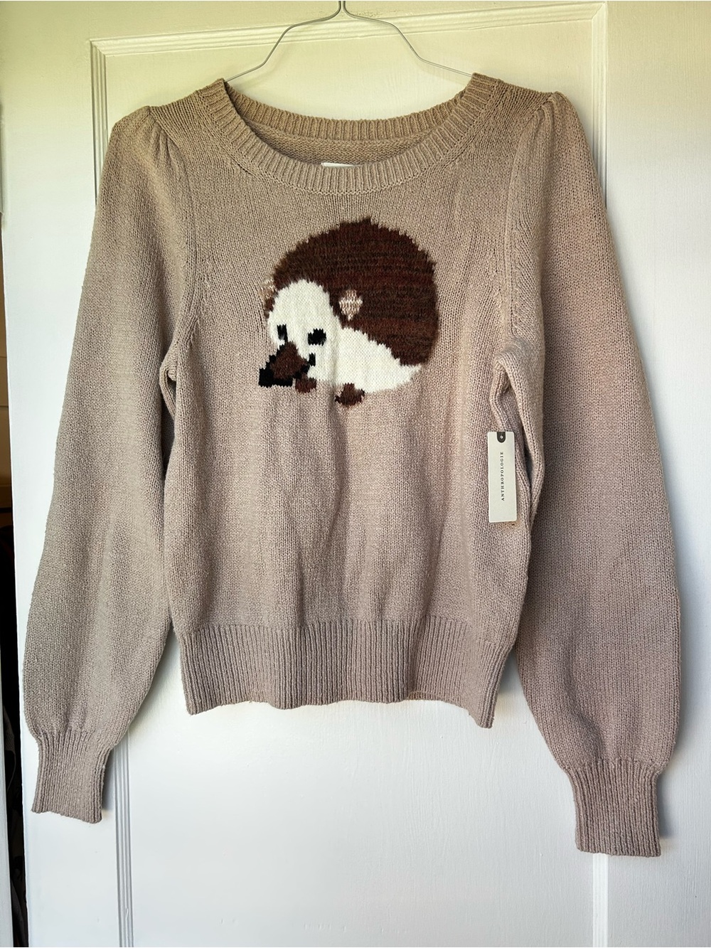 NWT Maeve Anthropologie Beige Hedgehog Crewneck Sweater Size Medium